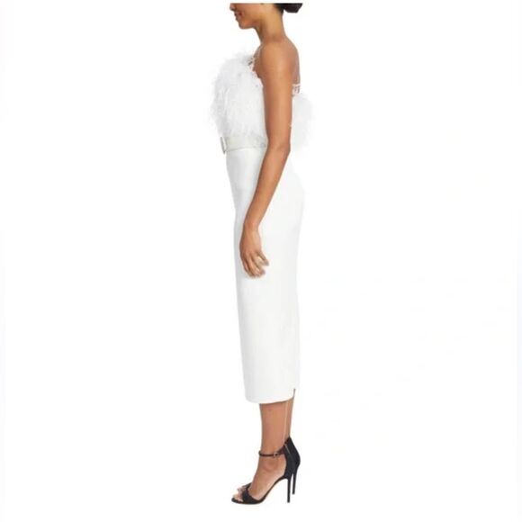 BADGLEY MISCHKA Feather Belted Midi Dress in WHITE Strapless MISSING BELT Size 8 - Picture 9 of 15